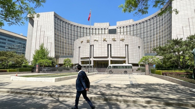 The People's Bank of China (PBOC) building in Beijing, China, on Tuesday, April 18, 2023. China's economy grew at the fastest pace in a year in the first quarter, putting Beijing on track to meet its growth goal for the year without adding major stimulus, while also helping to cushion the global economy against a downturn.