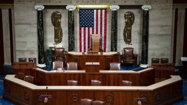 The empty Speaker chair in the House Chamber at the US Capitol in Washington, DC.