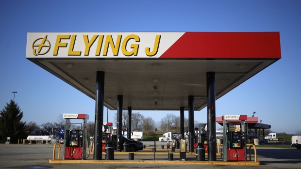 Fuel pumps are pictured at a Pilot Travel Centers LLC Flying J gas station in Waddy, Kentucky, U.S., on Wednesday, March 25, 2020. U.S. natural gas futures slipped after last week's storage decline matched forecasts, while traders weighed the magnitude of potential drops in demand and supply amid the coronavirus outbreak.