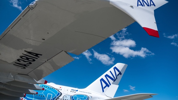An ANA Airbus passenger aircraft.