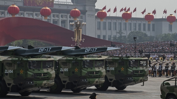 BEIJING, CHINA - OCTOBER 01: Chinese rocket launchers are seen at a parade to celebrate the 70th Anniversary of the founding of the People's Republic of China in 1949 , at Tiananmen Square on October 1, 2019 in Beijing, China. (Photo by Kevin Frayer/Getty Images)