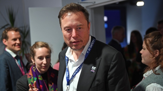 Elon Musk at the AI Safety Summit 2023 at Bletchley Park in Bletchley on Nov. 1.