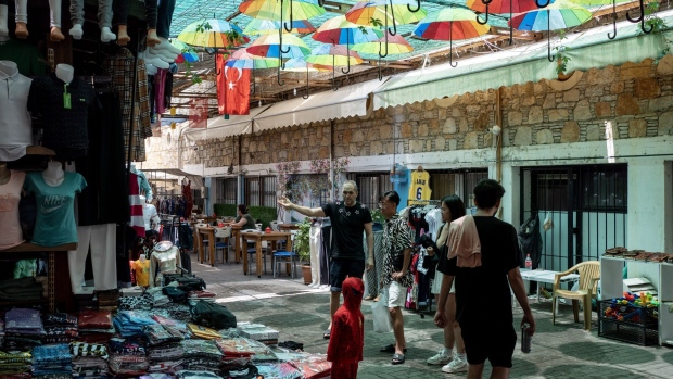 Customers at a local market in Bodrum, Turkey, on Thursday, July 6, 2023. The lira has lost 28% of its value so far this year, the biggest decline among 31 major currencies tracked by Bloomberg, after the Argentine peso.