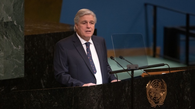 Francisco Bustillo, Uruguay’s foreign minister, speaks during the United Nations General Assembly (UNGA) in New York, US, on Monday, Sept. 26, 2022.