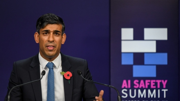 UK Prime Minister Rishi Sunak during a news conference on day two of the AI Safety Summit.