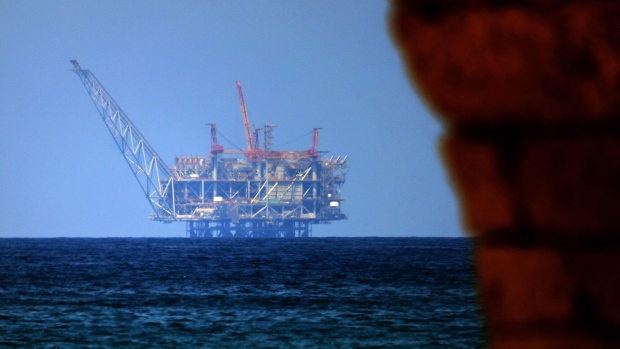 An oil platform in the Leviathan natural gas field in the Mediterranean Sea. Photographer: Jack Guez/AFP/Getty Images