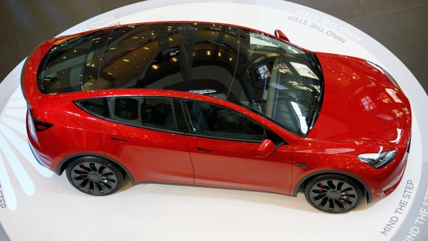 The Tesla Inc. Model Y electric vehicle during the launch in Kuala Lumpur, Malaysia, on Thursday, July 20, 2023. Tesla unveiled its mid-sized sport utility vehicle — the Model Y — at an event in downtown Kuala Lumpur on Thursday, providing a boost to the Southeast Asian nation’s efforts to promote sustainable mobility.