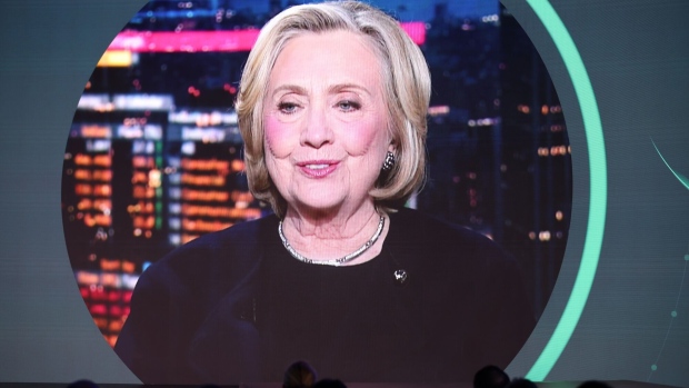 Hillary Clinton speaks virtually on Nov. 9.