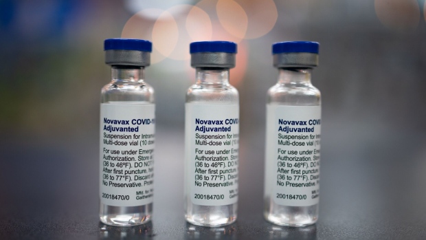 Vials of Novavax Covid-19 vaccines.