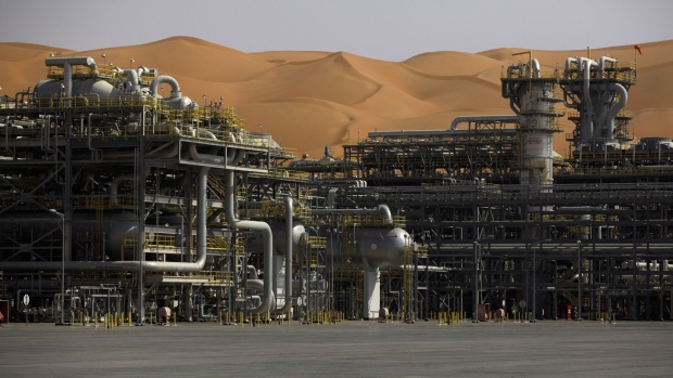 Processing equipment operates at the Natural Gas Liquids (NGL) facility at Saudi Aramco's Shaybah oil field in the Rub' Al-Khali desert, also known as the 'Empty Quarter,' in Shaybah, Saudi Arabia, on Tuesday, Oct. 2, 2018. Saudi Arabia is seeking to transform its crude-dependent economy by developing new industries, and is pushing into petrochemicals as a way to earn more from its energy deposits.