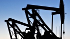 The silhouettes of pumpjacks are seen above oil wells in the Bakken Formation near Dickinson, North Dakota, U.S., on Wednesday, March 7, 2018. When oil sold for $100 a barrel, many oil towns dotting the nation's shale basins grew faster than its infrastructure and services could handle. Since 2015, as oil prices floundered, Williston has added new roads, including a truck route around the city, two new fire stations, expanded the landfill, opened a new waste water treatment plant and started work on an airport relocation and expansion project. Photographer: Bloomberg/Bloomberg