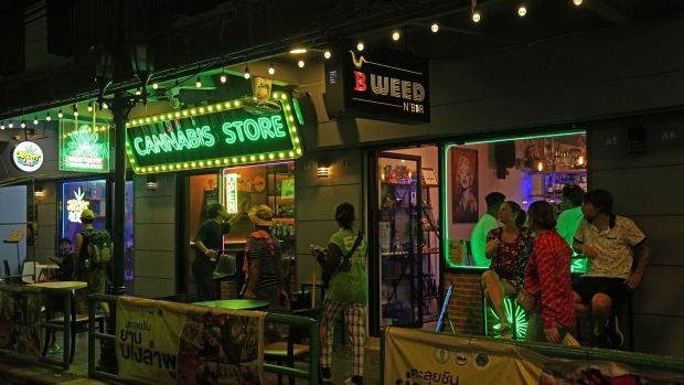 A cannabis store along Khao San Road in Bangkok.