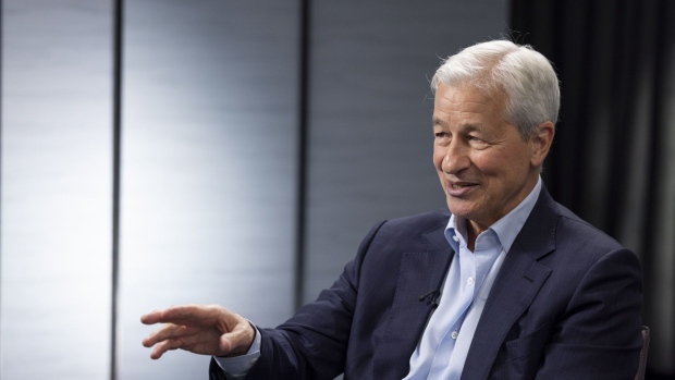 Jamie Dimon, chief executive officer of JPMorgan Chase & Co., during a Bloomberg Television interview on the sidelines of the JPMorgan Tech Stars Leadership Forum in London, UK, on Monday, Oct. 2, 2023. “Your children are going to live to 100 and not have cancer because of technology,” Dimon said.