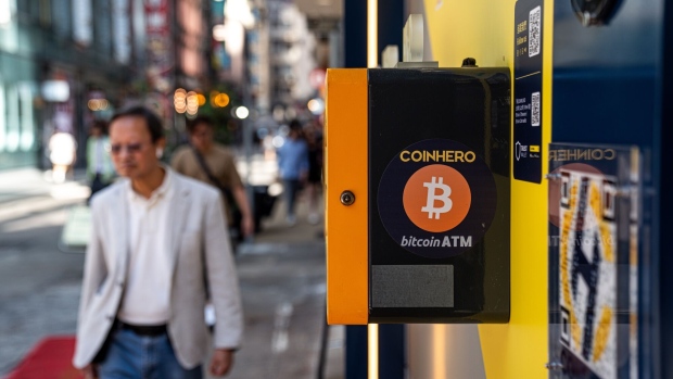 A cryptocurrency ATM, operated by Coinhero, in Hong Kong, China, on Tuesday, Oct. 24, 2023. Bitcoin extended a rally fueled by expectations of fresh demand from exchange-traded funds, reaching the highest price since May last year. Photographer: Lam Yik/Bloomberg