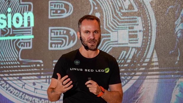 Paolo Ardoino, chief executive officer of Tether, during the Adopting Bitcoin 2023 Summit in San Salvador, El Salvador, on Tuesday, Nov. 7, 2023. The summit in El Salvador, the world's first nation to make Bitcoin legal tender, comes on the heels of a year-long rally that saw the cryptocurrency climb above $35,000 for the first time since May 2022.