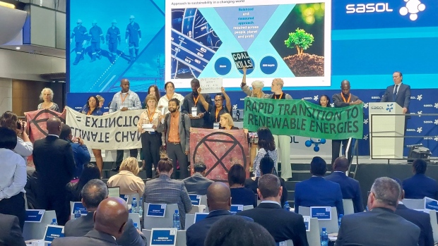 Climate protesters at the Sasol AGM on Nov. 17.