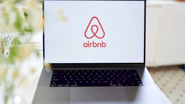 The Airbnb logo on a laptop computer arranged in the Brooklyn Borough of New York, US, on Friday, May 5, 2023. Airbnb Inc. is scheduled to release earnings figures on May 9. Photographer: Gabby Jones/Bloomberg