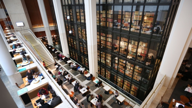 Visitors at The British Library in London.