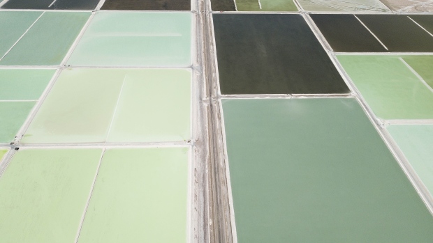 Brine pools at the Albemarle Corp. Lithium mine in Calama, Antofagasta region, Chile, on Tuesday, July 20, 2021. Albemarle Corp., the world's biggest producer of lithium, is fast-tracking advanced forms of the metal that could result in better batteries for electric vehicles.