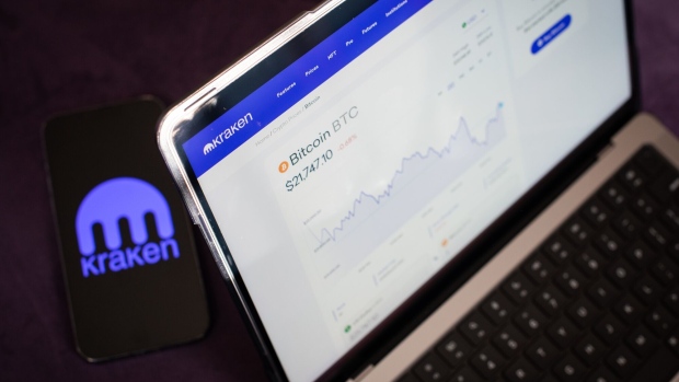The Kraken website crypto prices page for Bitcoin on a laptop computer arranged in Hastings-on-Hudson, New York, US, on Friday, Feb. 10, 2023. Kraken will pay $30 million to settle Securities and Exchange Commission allegations that it broke the agency’s rules with its cryptoasset staking products and will discontinue them in the US as part of the agreement with the regulator. Photographer: Tiffany Hagler-Geard/Bloomberg