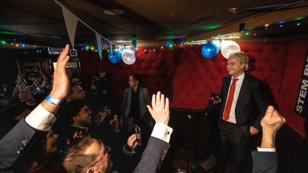 Geert Wilders during the PVV election night event in The Hague on Nov. 22.
