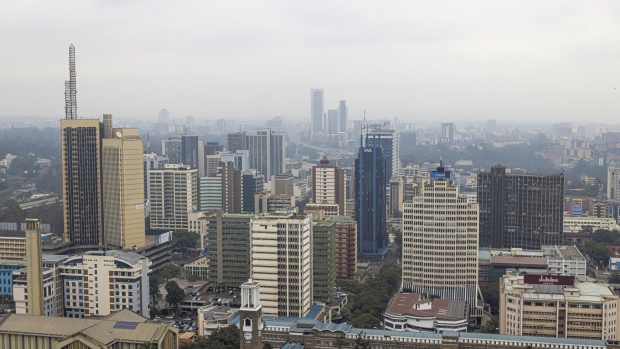 Commercial and residential buildings on the city skyline in Nairobi, Kenya, on Wednesday, July 5, 2023. Kenya’s inflation rate should be back within the central bank’s target bank of 2.5% to 7.5% by September at the latest, Governor Kamau Thugge says in his first briefing after a monetary policy committee meeting.