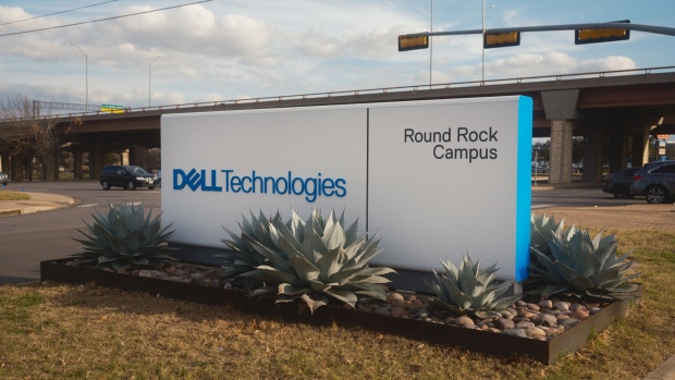Signage outside Dell Technologies headquarters in Round Rock, Texas, US, on Monday, Feb. 6, 2023. Dell Technologies Inc. is eliminating about 6,650 roles as it faces plummeting demand for personal computers, becoming the latest technology company to announce thousands of job cuts.
