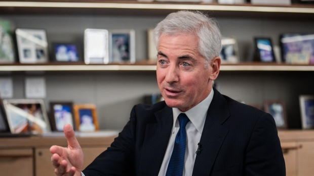 Bill Ackman, chief executive officer of Pershing Square Capital Management LP, speaks during an interview for an episode of "The David Rubenstein Show: Peer-to-Peer Conversations" in New York, US, on Tuesday, Nov. 28, 2023. Ackman in October said he covered his short bet on US Treasuries, noting "there is too much risk in the world to remain short bonds at current long-term rates." Photographer: Jeenah Moon/Bloomberg