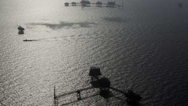 Oil drilling platforms in the Ku-Maloob-Zaap oilfield at Campeche Bay. Photographer: Susana Gonzalez/Bloomberg