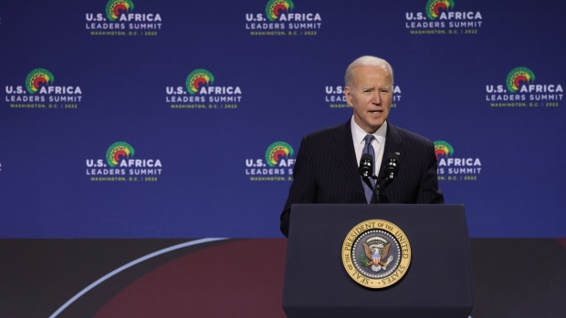 Joe Biden delivers remarks at the U.S. - Africa Leaders Summit on December 14 in Washington, DC. 