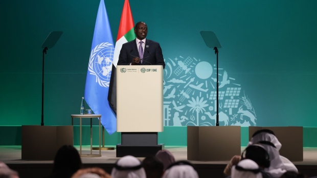 DUBAI, UNITED ARAB EMIRATES - DECEMBER 01: William Ruto, President Kenya, speaks during day one of the high-level segment of the UNFCCC COP28 Climate Conference at Expo City Dubai on December 1, 2023 in Dubai, United Arab Emirates. The COP28, which is running from November 30 through December 12, brings together stakeholders, including international heads of states and other leaders, scientists, environmentalists, indigenous peoples representatives, activists and others to discuss and agree on the implementation of global measures towards mitigating the effects of climate change. (Photo by Sean Gallup/Getty Images)