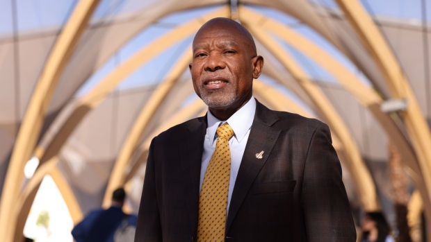 Lesetja Kganyago, governor of South Africa's central bank, following a Bloomberg Television interview at the annual meetings of the International Monetary Fund (IMF) and World Bank in Marrakesh, Morocco, on Wednesday, Oct. 11, 2023. The IMF and World Bank’s first annual meetings in Africa since 1973 were expected to give a spending boost to Morocco’s fourth-largest city and one of its top tourist destinations.