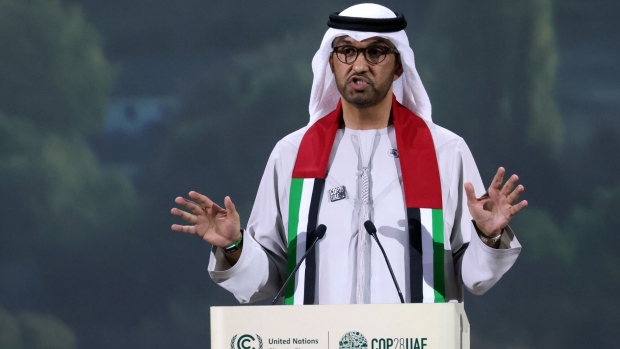 Sultan Ahmed Al Jaber speaks at the summit yesterday