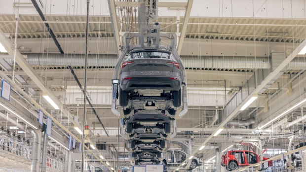 Volkswagen automobiles on the production line.