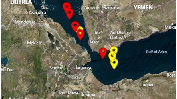Recent incidents near the coast of Yemen in the Red Sea.