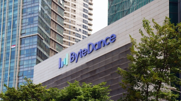Signage at the ByteDance Ltd. offices in Singapore, on Friday, Aug. 4, 2023. ByteDance has primarily focused its operations on its social media apps, with most of its $80 billion annual revenue coming from what they generate in advertising. Photographer: Ore Huiying/Bloomberg