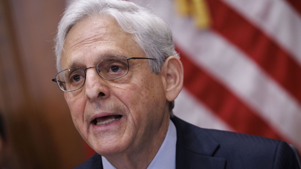 Merrick Garland, US attorney general, speaks during a meeting with US attorneys on violent crime at the Department of Justice (DOJ) in Washington, DC, US, on Wednesday, June 14, 2023. The meeting was convened to discuss violent crime reduction strategies ahead of any potential surge in violence crime over the summer, according to the DOJ.