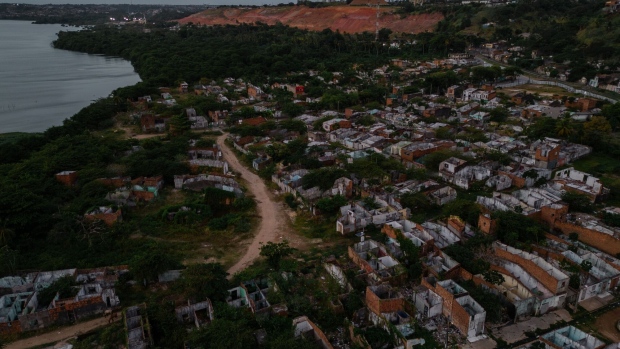 Braskem’s operating area behind a destroyed neighborhood, which was evacuated due to the risk of the ground sinking, in Maceio, Alagoas state, Brazil.