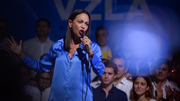María Corina Machado speaks to supporters in Caracas on Oct. 22.