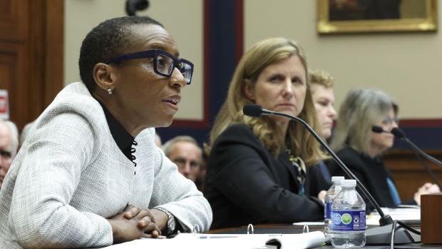 Claudine Gay and Liz Magill testify before the House Education and Workforce Committee on Dec. 5 in Washington, DC.