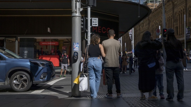 Pedestrians on a street in Sydney, Australia, on Sunday, Sept. 3, 2023. Australia is scheduled to release its second-quarter gross domestic product (GDP) figures on Sept. 6. Photographer: Brent Lewin/Bloomberg