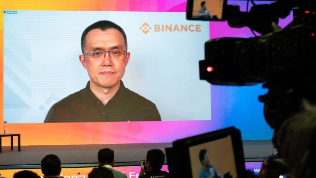 Changpeng Zhao, chief executive officer of Binance, speaks virtually during the Web3 Blockchain Festival in Hong Kong, China, on Wednesday, April 12, 2023. The conference runs through April 15. Photographer: Anthony Kwan/Bloomberg