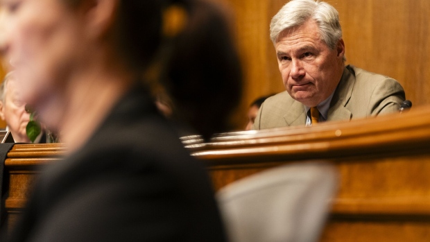 Senator Sheldon Whitehouse, a Democrat from Rhode Island, during a Senate Judiciary Committee hearing in Washington, DC, US, on Wednesday, Oct. 4, 2023. The White House this year has turned its attention to courts in GOP-led states, as the bulk of remaining vacancies require Republican home-state lawmaker support.