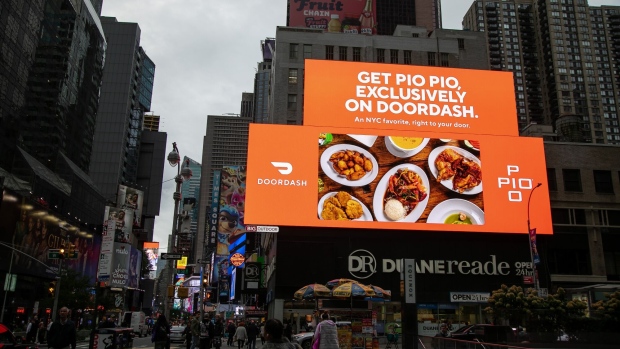 A DoorDash billboard in New York, US, on Monday, Oct. 30, 2023. DoorDash Inc. is scheduled to release earnings figures on November 1.