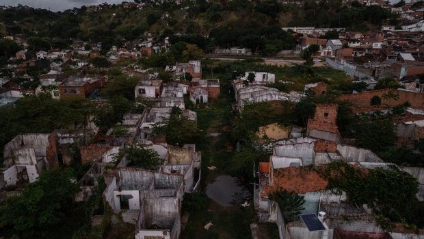 A destroyed neighborhood that was evacuated due to the risk of the ground sinking in Maceio, Alagoas state, Brazil, on Monday, Dec. 4, 2023. Brazilian petrochemical company Braskem was hit with a 1 billion reais ($205 million) civil action lawsuit over potential damages from a likely collapse of a rock-salt mines operated by the company. The city of Maceió declared a state of emergency for 180 days, as it works to evacuate thousands of people from an emerging sinkhole.
