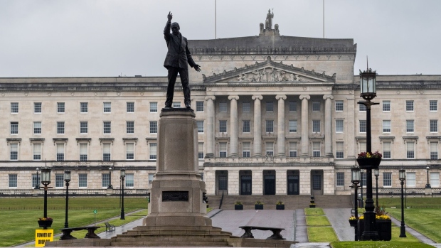 The Parliament Buildings, often referred to as Stormont, where the Northern Ireland Assembly takes seat, in Belfast, Northern Ireland, U.K., on Saturday, April 30, 2022. Sinn Fein looks set to become the largest party in Northern Ireland’s assembly, potentially marking a historic shift in the region’s political balance, according to a poll ahead of Thursday’s election. Photographer: Paulo Nunes dos Santos/Bloomberg