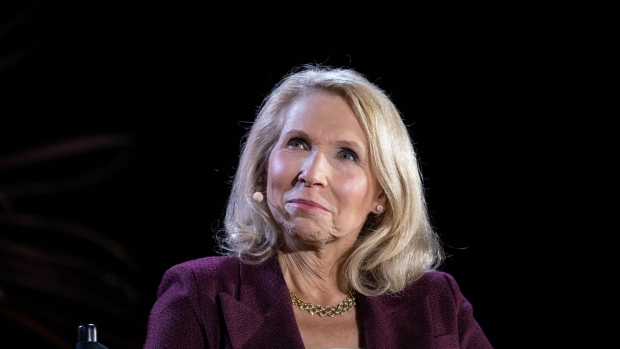 Shari Redstone, chief executive officer of Cinebridge Ventures Inc., smiles during the Wall Street Journal Tech Live global technology conference in Laguna Beach, California, U.S., on Monday, Oct. 21, 2019. The event brings together investors, founders, and executives to foster innovation and drive growth within the tech industry.