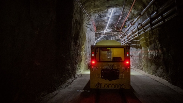 A tram in a tunnel on the 1200 meter level of the Glencore Onaping Depth nickel mine project in Onaping, Ontario, Canada, on Wednesday, Aug. 2, 2023. The Onaping Depth Project is a $700 million deep mine project located below the existing Craig Mine which, when completed, will provide Sudbury INO with a new source of high-grade nickel ore. Photographer: Galit Rodan/Bloomberg