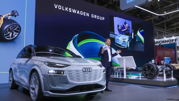 Gernot Döllner presents an Audi Q6 e-tron prototype at the Munich Motor Show in Munich, Germany, in September.