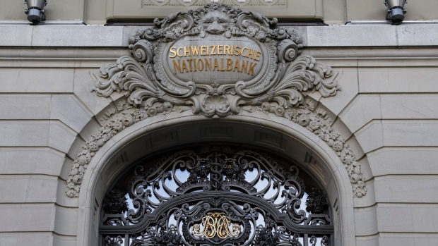 The entrance to the headquarters of the Swiss National Bank (SNB) in Bern, Switzerland, on Thursday, March 16, 2023. Credit Suisse tapped the Swiss National Bank for as much as 50 billion francs ($54 billion) and offered to repurchase debt, seeking to stem a crisis of confidence that has sent shockwaves across the global financial system. Photographer: Stefan Wermuth/Bloomberg